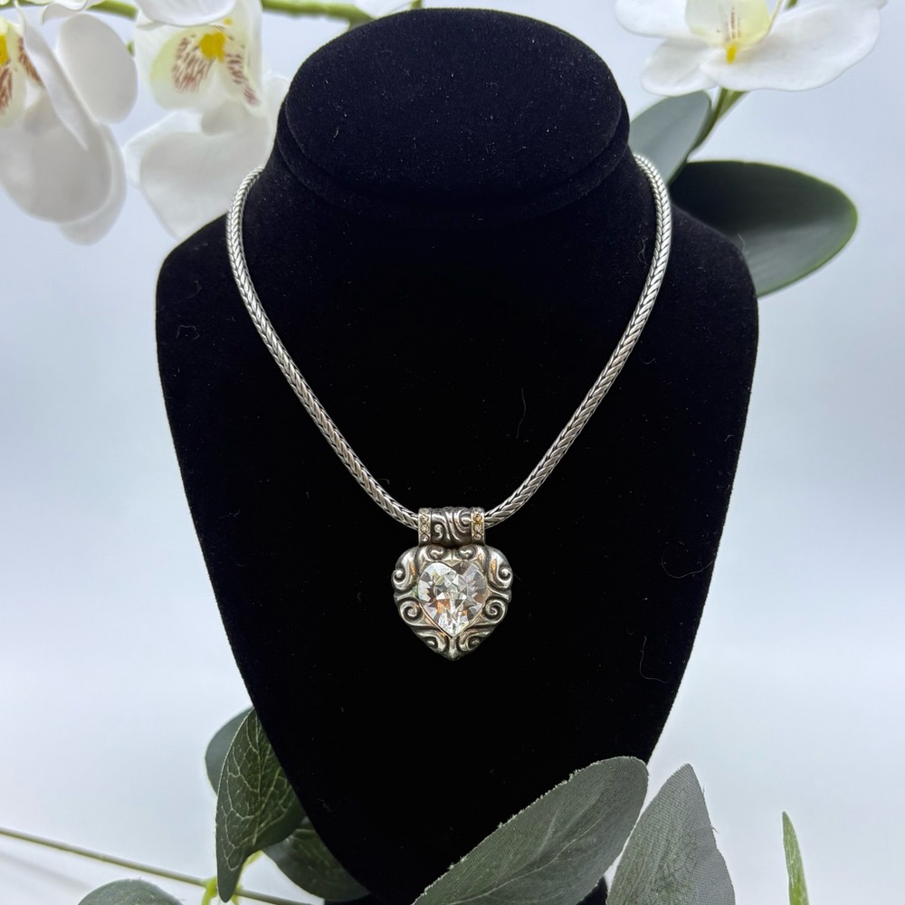 Brighton Regina Silver/Crystal Heart Pendant Necklace